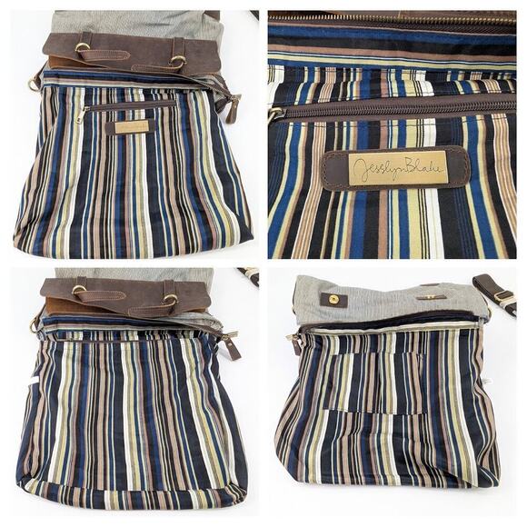 Jesslyn Blake Anthropologie Messenger Bag Canvas Leather Work Travel Boho Chic - Picture 9 of 16